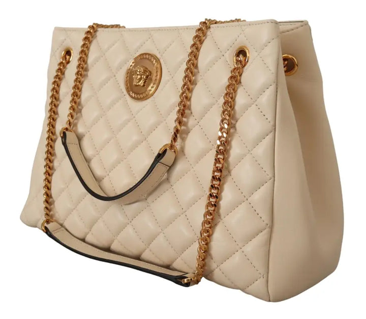 Versace White Nappa Leather Medusa Tote Bag - Livre e Solta Fashion