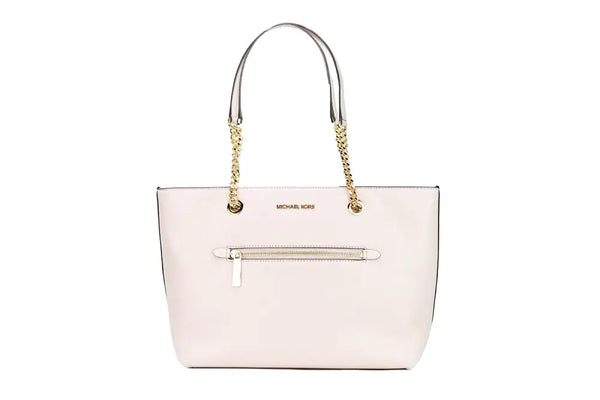 Michael Kors Jet Set Medium Powder Blush Leather Front Zip Chain Tote Bag Purse - Livre e Solta Fashion