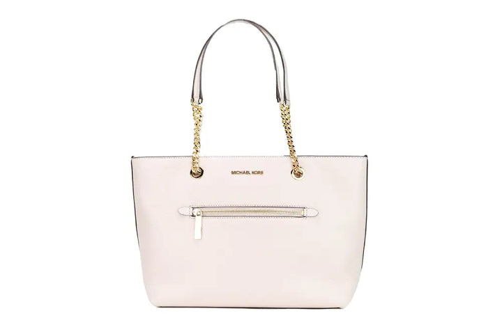 Michael Kors Jet Set Medium Powder Blush Leather Front Zip Chain Tote Bag Purse - Livre e Solta Fashion