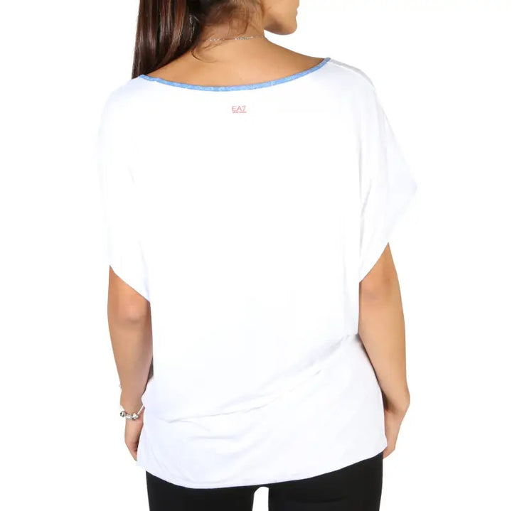 White V-Neck T-Shirt with Blue Trim for Fashion Enthusiasts